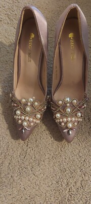 BIGTREE Women Pumps Stiletto Beaded Pinkish Classic Slip On Size 38 