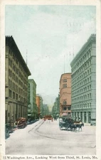 c19908 St. Louis MO Washington Ave Looking West from Third Hand Colored Postcard