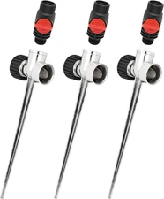 3 Pack Zinc Flow-Through Lawn Sprinkler Spike Base, 1/2" No Sprinkler Heads