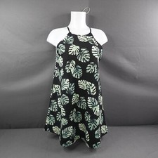 Forever 21 Womens Dress Medium Black Leaf Print Mini Y2K Tropical Stretch Knit