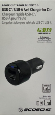 Scosche 30w PowerVolt Power Delivery Fast 3.0 Car Charger w/ USB-C & USB-A Ports
