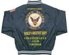 USS LEYTE GULF CG-55 CRUISER NAVY EMBROIDERED SATIN JACKET(BACK ONLY)