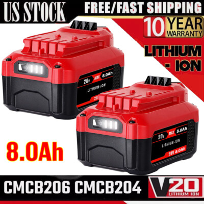 2pack FOR CRAFTSMAN 20V Max V20 Lithium Ion 8.0 Ah Battery LED Indicator CMCB206