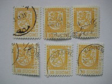 Finnland 1980  Wappenlöwe 6 x 1,10 M. versch. Stempel  Posthorn Rentierschlitten