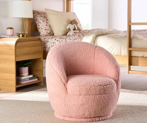 Better Homes & Gardens Mira Kids Swivel Chair, Rose Faux Shearling