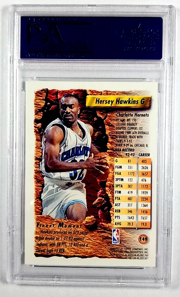 1993-94 Topps Finest Refractor #149 Hersey Hawkins PSA 9 *Solo 5 más alto* Foto 2 de 3