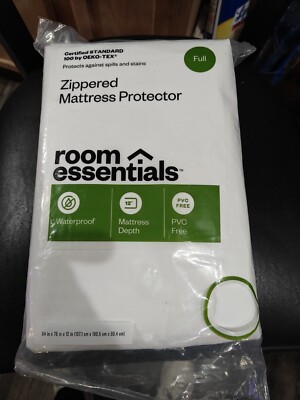 ZZ- Room Essentials Zippered Full Sz Mattress Protector Waterproof White 