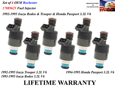 Set Of 6 Genuine Rochester Fuel Injectors For 1992-1995 Isuzu Trooper 3.2L V6