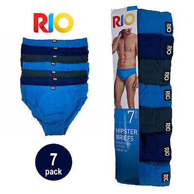 Rio 7 Pack Bulk Mens Cotton Plain Hipster Briefs Undies Underwear Blue Grey  