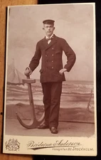 Young Man with Hat & Anchor - Backdrop CDV Broderna Anderson Stockholm Sweden