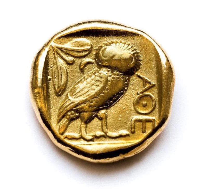 Monedas repro tetradracma de Atenas chapadas en oro de 24 quilates moneda búho diosa atenea Foto 2 de 4