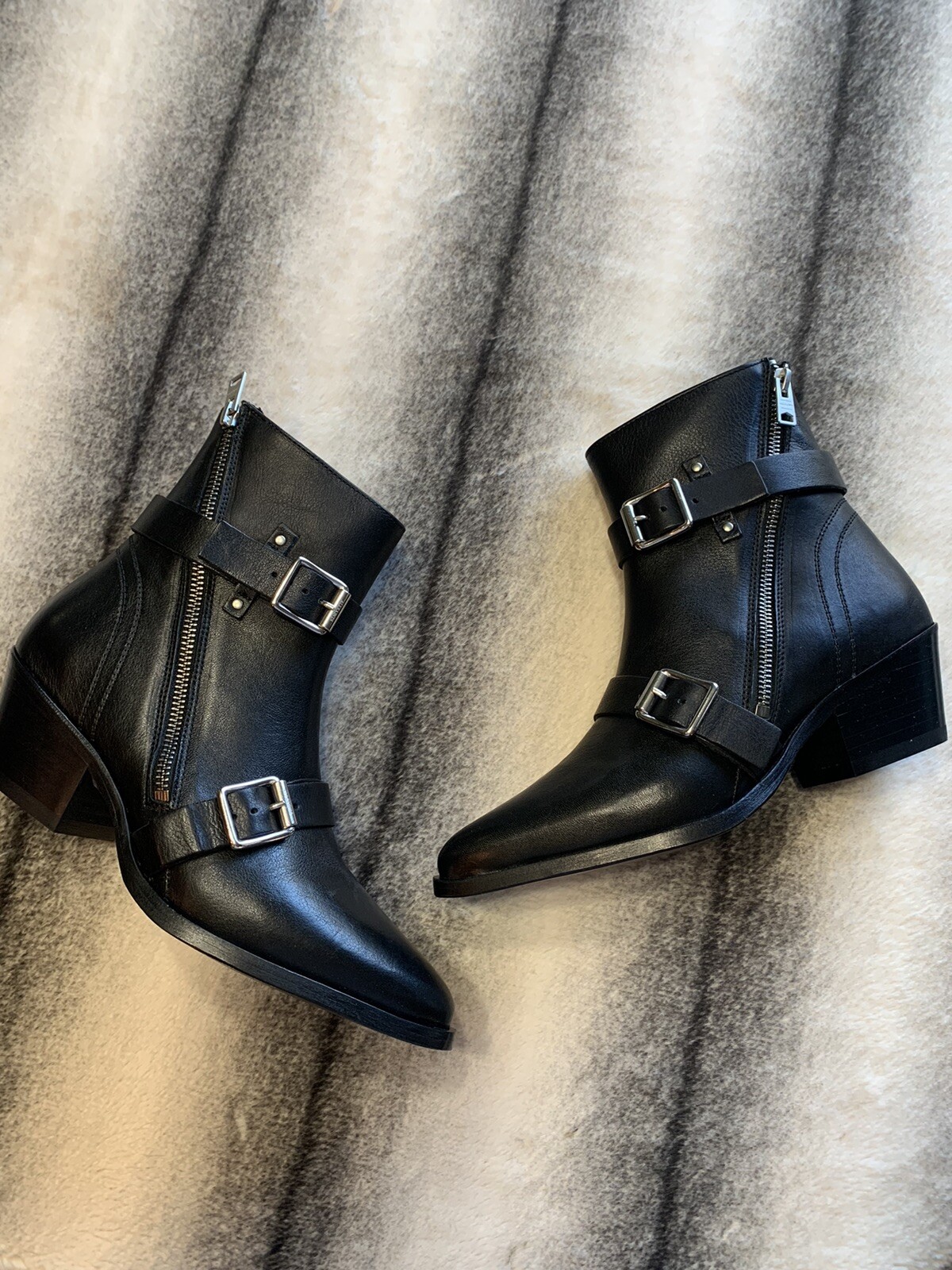 All Saints Lior Leather Black Heeled 