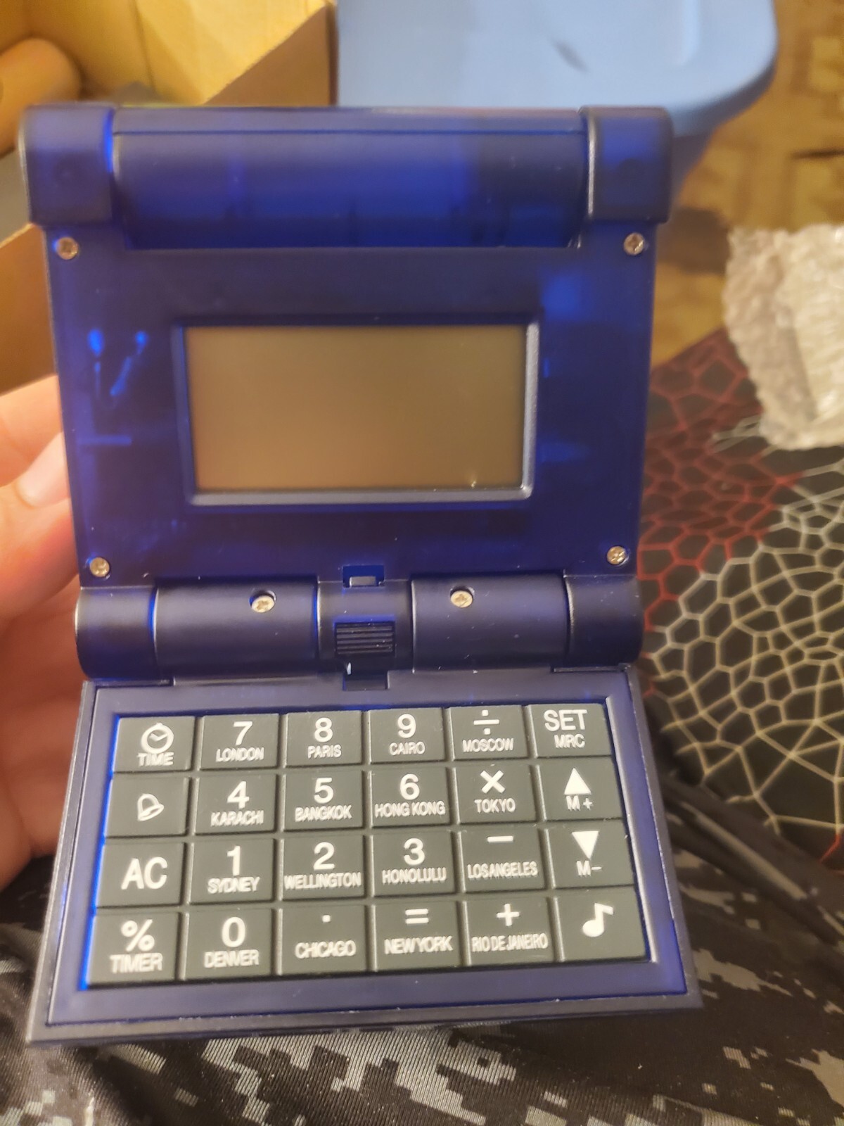 Vintage Blue Double Flipper Calculator with World Clock Alarm and Countdown Timer-image