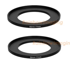 (2 Pcs) 55-77mm 55mm to 77 mm Metal Step Up Lens Filter Ring Adapter US Seller