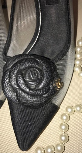 CHANEL COCO Mesh CC Floral Logo Black Pointed toe CC on Heel Pumps Size 41 - Picture 9 of 21