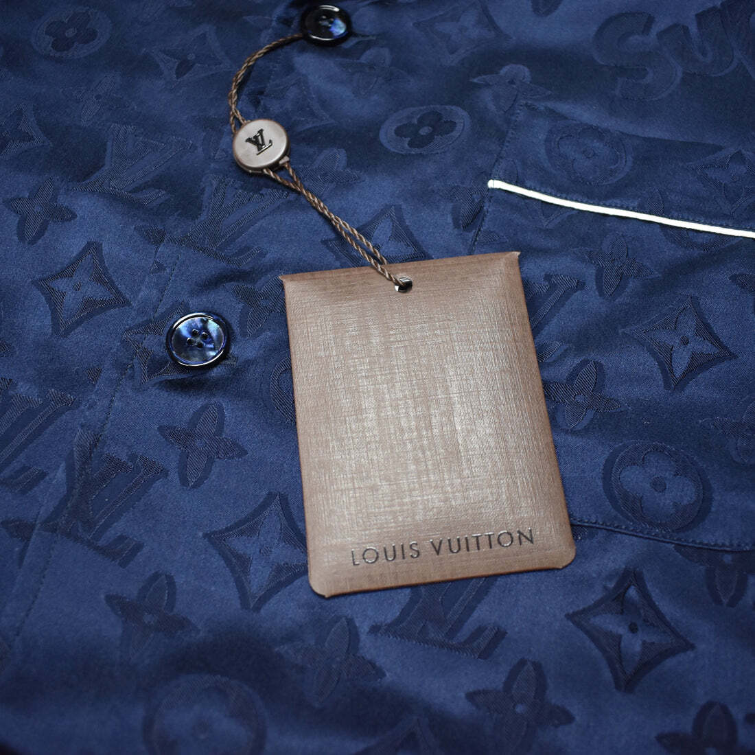 NWT Supreme Louis Vuitton SS17 Monogram Pajama Shirt Silk Navy Men's S AUTHENTIC image 10