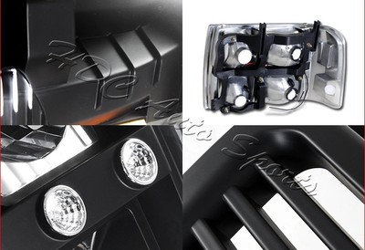 Black LED Headlights + Black Grille Conversion Kit For 2000-2006 Chevy Tahoe