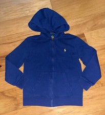 RALPH LAUREN BOYS BLUE ZIP UP HOODED SWEATSHIRT SIZE 7 EXCELLENT COND LD9