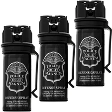 3 POLICE MAGNUM Pepper Spray 2oz Stream Flip Top Belt Clip Self Defense Security