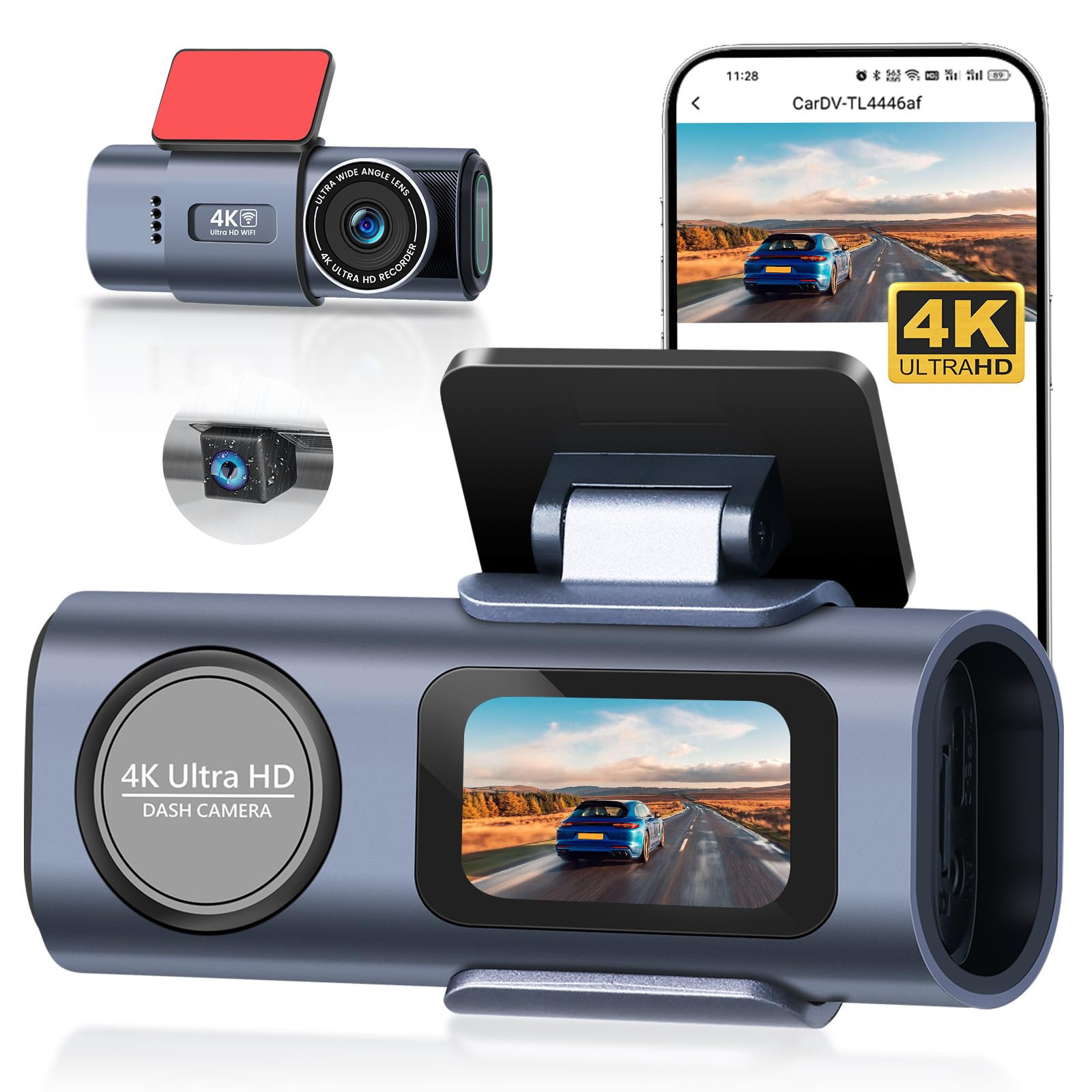 4K Dual Dash Cam with WiFi for Front and Rear Mini Hidden Car Camera