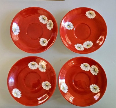 Noritake Nippon Toki Kaisha Red Daisy Mini Demitasse Saucer Plates - Set of 4 