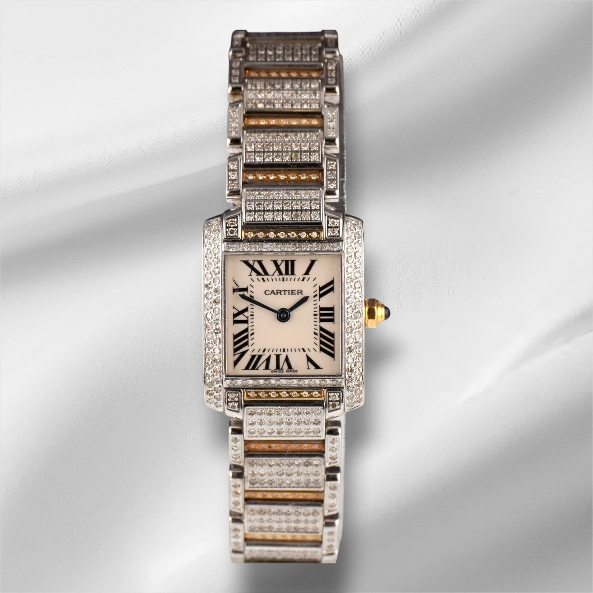 Cartier 25x20mm Tank Silver Dial 4ct Diamond Steel Ladies Watch Cartier 25x20mm Tank Silver Dial 4ct Diamond Steel Ladies Watch