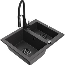 Lavello in granito Mexen Carlos 1,5 camere nero con miscelatore Aster
