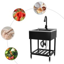 Single Bowl Laundry Sink with Pull-Out Faucet Stainless Steel with Wash Stand