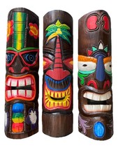SET OF 3 20" TIKI MASK HAWAIIAN WALL ART ISLAND HOME DECOR TRIBAL BAR TROPICAL