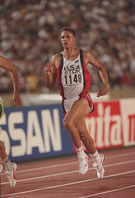 Dan O'Brien USA runs the turn in the 400m event at the decathalon 1991 Old Photo