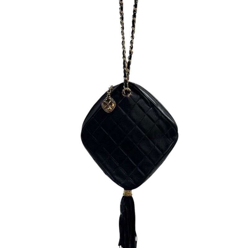 CHANEL Black Lambskin Fringe Chain Shoulder Bag #2488