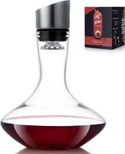 Red Wine Decanter Carafe with Built-In Aerator Filter Lead-Free Crystal Glass
