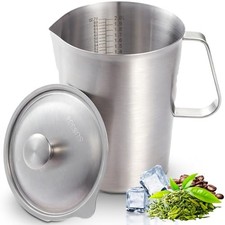 2L Stainless Steel Pitcher with Lid 70oz Metal Measuring Pitcher