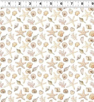 Coastal Cottage By  Clothworks - White Seashells  #Y4744-1