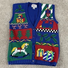 Vintage Talbots x Izod Christmas Sweater Vest Women’s S Hand Knit 3D Holiday E32