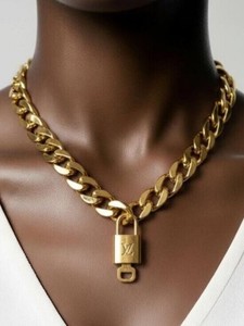 Authentic Gold-Plated Necklace with Authentic Louis Vuitton Padlock