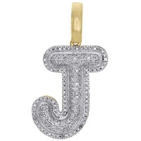 JFL 10K Gelbgold Bubble Letter J AnhäNger Rund Diamant 0,33 Ct Pave