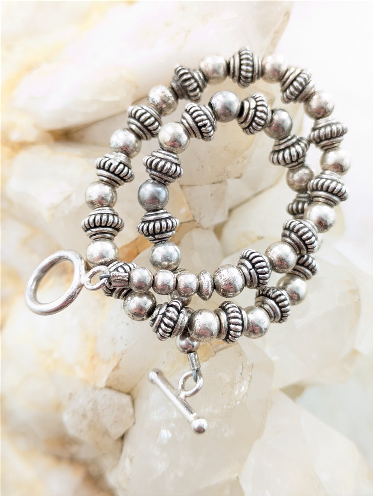 Vintage Solid Sterling Silver Toggle Clasp Beaded… - image 3