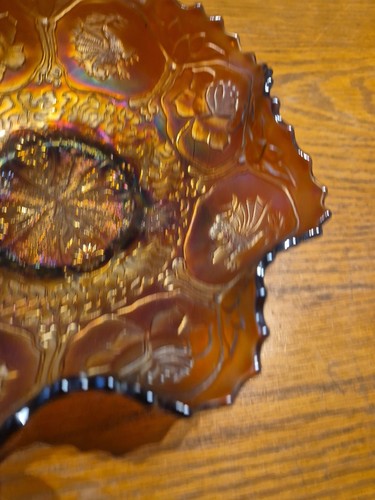 Eine Vintage Fenton "Drache und Lotus" dunkle Karneval Glas Obstschale um 1950 sehr guter Zustand - Bild 4 von 11