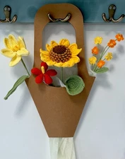 Autumn Crochet Flower Bouquet Handmade Sunflower Tulip Fall Home Decor Gift