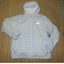 New Balance Womens SZ LRG Hooded Windbreaker Jacket White Gray Striped