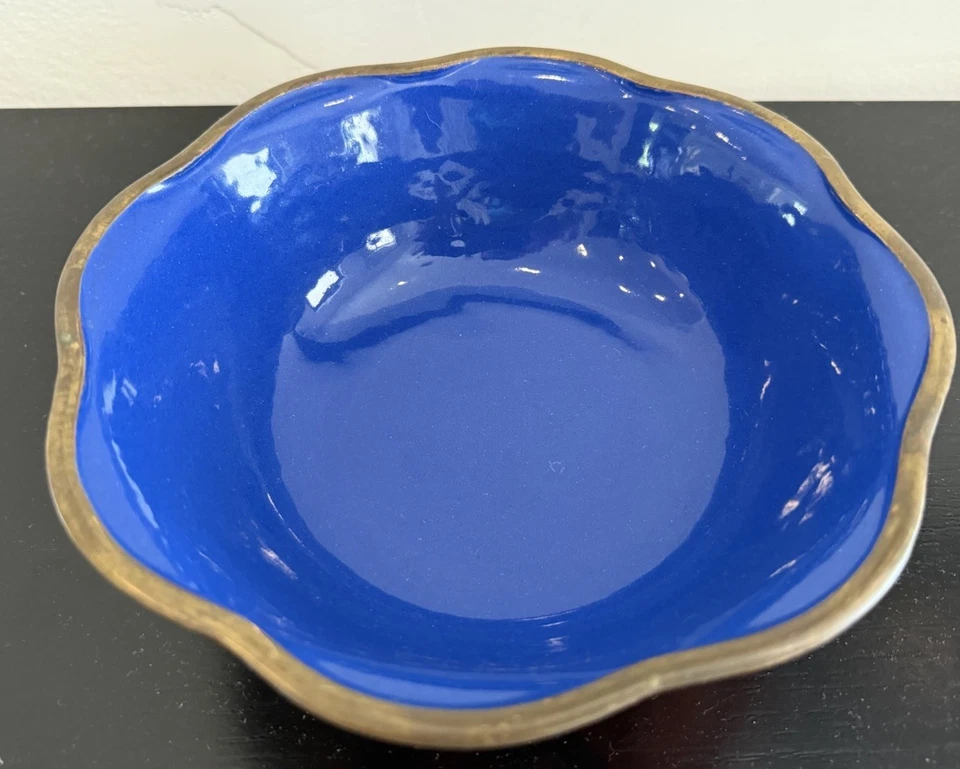 Antique Intricately Carved Floral Chinese Red Cinnabar Bowl W/Blue Enamel Center - Image 3 of 4