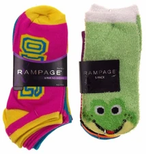 11 Pairs No Show Socks Women Rampage Size 5-11 OMG Frog LOL Wild XOXO Love Green