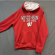 Wisconsin Badgers Hoodie Mens Large Red Hooded Sweatshirt NCAA