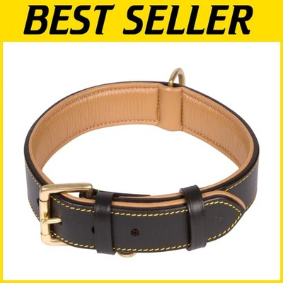Elegant Black Leather Dog Collar with Tag Ring for Large Dogs 18