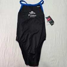 TYR Planet Swim Hexa Diamondfit One Piece Swimsuit Black Blue Size 30 NWT
