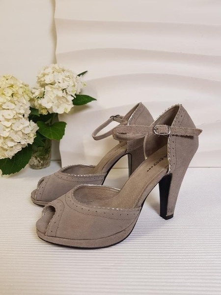 Women Soft Grey Heels Brown Suede 38