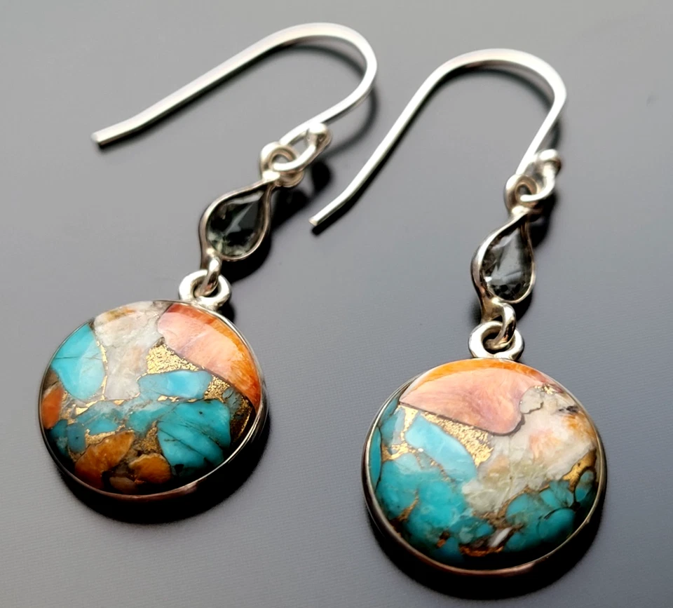 Unikat 925 Sterling Silber Ohrringe Arizona Türkis Edelsteine Echtschmuck - Bild 4 von 4