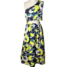 Lulus Navy & Lime Floral One-Shoulder Crop Waist Maxi Dress - Large - Flaw