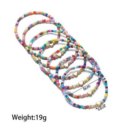 7 Stück CCB Herz Armband Set zufällig bunte Reisperlen für kreatives Styling